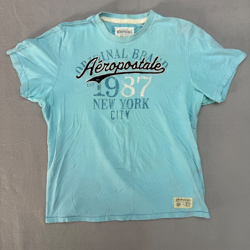 Vintage Aeropostale Shirt Mens XXL Blue 1987 New York Graphic Tee Crewneck